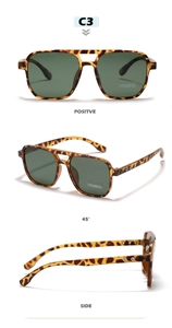 Retro TR90 square sunglasses with tortoise frame and dark green polarized lenses