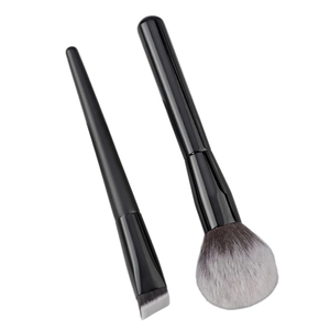 Ensemble de deux pinceaux de maquillage noirs avec pinceau à poudre et pinceau à fond de teint