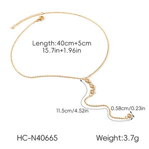 Spécifications détaillées du collier en Y doré en acier inoxydable avec zircons