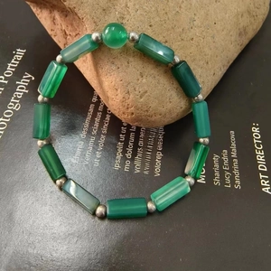 Natural green amethyst stone bead bracelet featuring rectangular beads and silver spacers