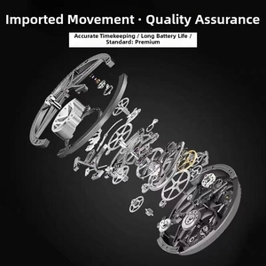Exploded view of professional waterproof men's watch movement with gold and silver gears