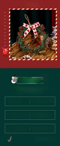 Christmas wreath detail with red heart bow, pine cones, and berries measuring 14x26.5cm