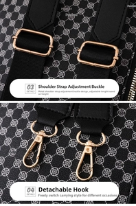Detail of waterproof bag showing golden metal buckle and detachable spring hook