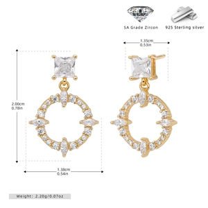 Detailed view of silver drop earrings with dimensions of 2.00cm height and 1.38cm width
