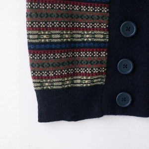 Vintage argyle knit vest featuring geometric patterns and dark blue button details