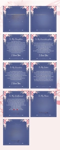 Sélection de neuf cartes de vœux thématiques avec bordures florales et textes anglais
