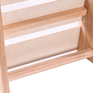Three-tier wooden necklace display stand with premium beige velvet lining and wood frame