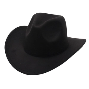 Minimalist black kids felt cowboy hat with classic pinched crown and curved brim for jazz shows