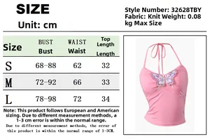 Maattabel voor vlinder camisole top met afmetingen voor de maten S, M en L
