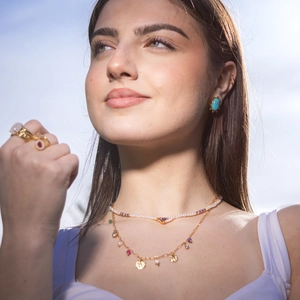 Stainless Steel Pendant Necklace Gold Plated With Artificial Pearl Zircon Multi Color Gemstone Heart Coin Jewelry For Women