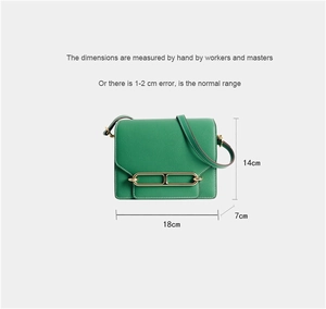 Schema dettagliato delle dimensioni per borsa a tracolla in pelle verde in cm