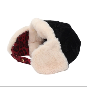 Chapeau d'aviateur d'hiver en peluche pour enfant avec tissu velours et motifs léopard