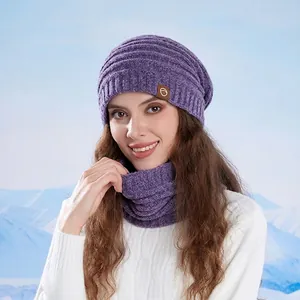 Winter Knitted Beanie And Neck Warmer Fleece Lined Thick Thermal Outdoor Windproof Cold Weather Accessories For Women