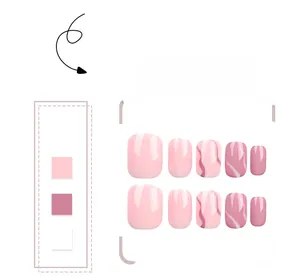 Short square press-on nails featuring pink solid color and wavy patterns set of 10