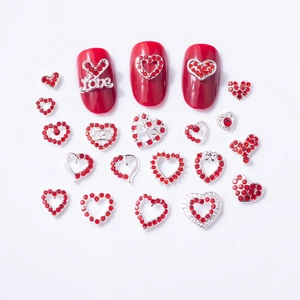 Red heart nail art charms with Love and 520 metal letters for Valentine's Day manicure