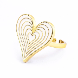18K gold plated minimalist open heart ring with white enamel gradient design