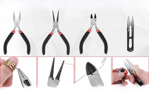 Detailed view of 4-piece jewelry making tool set with pliers and cutters for DIY crafts