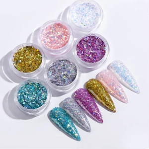 Lot de 6 pots de paillettes pour ongles avec faux ongles assortis, disposition pro