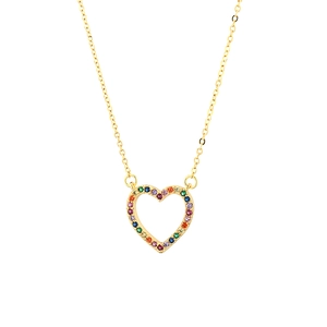 Elegant hollow heart necklace with colorful crystals on a gold chain for women