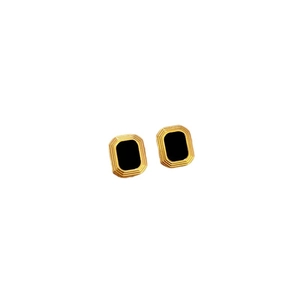 Minimalist square titanium steel stud earrings in gold with black rectangular inlay