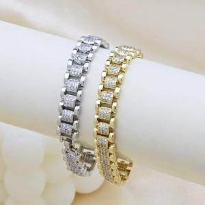 Lussuosi bracciali placcati in oro 18k e argento stile cinturino con pavé di zirconi