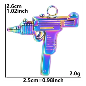 Detailed size specifications of rainbow gun pendant measuring 2.6cm by 2.5cm