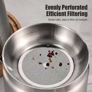SUS 304 stainless steel oil filter pot with fine mesh strainer for kitchen oil storage