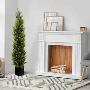 Realistic artificial Cypress tree in a black pot for modern indoor home decoration