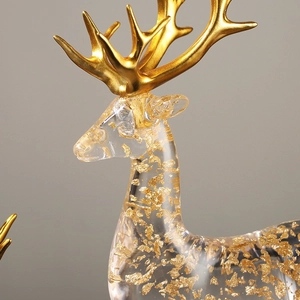 Nordic luxury transparent gold foil elk ornament with golden antlers for home decor