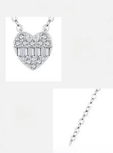 Detail of s925 silver heart necklace with hand-set 5A cubic zirconia stones