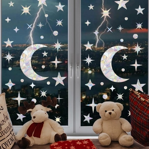 Rainbow laser star and moon suncatcher window stickers for festive glass decoration