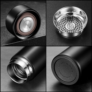 Smart black 304 stainless steel thermos with LED temperature display and tea infuser