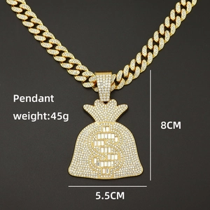 Détails du pendentif sac d'argent avec signe dollar, dimensions 8cm x 5,5cm homme