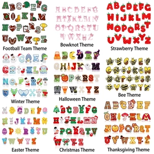 Pink bow embroidery alphabet patches collection for garment decoration and DIY craft