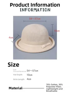 Detailed view of breathable beige knit fedora with size specifications and material info