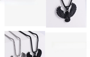 Close-up of eagle pendant necklace detailing the 304 stainless steel texture and vacuum plating