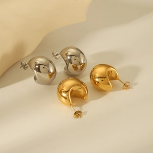 Modern gold and silver chunky C-shape hoop earrings in minimalist hollow design