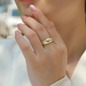 Elegant gold plated S925 silver ring for women featuring a row of sparkling moissanite stones