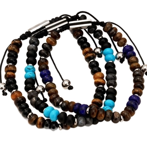 Bracciali regolabili in pietre naturali con occhio di tigre, lapislazzuli e onice