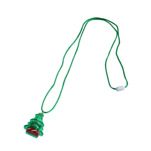 Luminous green Christmas tree resin pendant necklace with green braided lanyard