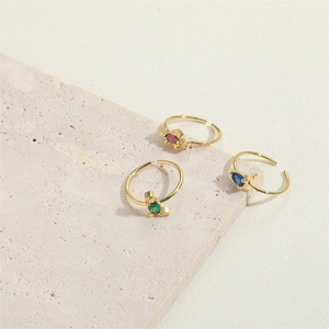 French vintage adjustable 14K gold plated rings with irregular red green and blue zircons