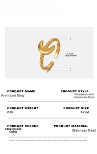 Detailed view of 18K gold plated stainless steel crescent moon adjustable beaded ring