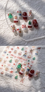 Detailed 5D relief Christmas nail stickers with cute reindeer and kitten patterns