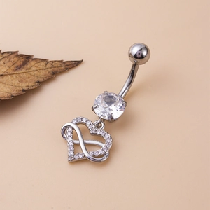 Piercing de nombril en acier avec pendentif cœur, symbole infini et zircons brillants