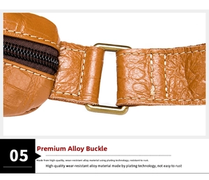 Detail of alligator texture leather waist bag with durable rustproof gold alloy hardware