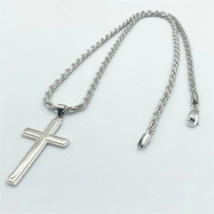 925 sterling silver cross pendant necklace with a twisted rope chain on white background