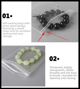 Close-up of thick transparent PVC jewelry bag with secure snap seal for earrings