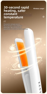 Detail of cordless hair straightener with temperature levels and ceramic plates