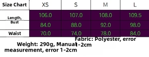Guide des tailles pour robe bustier en popeline avec mesures de longueur et de buste