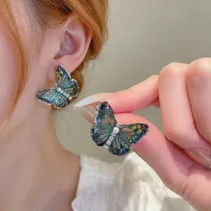 Boucles D'oreilles Papillon Dégradé Bleu Vert Avec Tige En Argent Sterling 925 Alliage Zircon Künstliche Perle Bijoux Élégants Scintillants